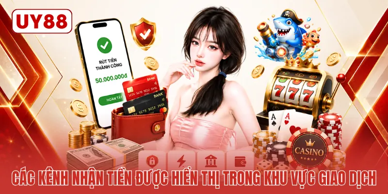Các kênh nhận tiền được hiển thị trong khu vực giao dịch